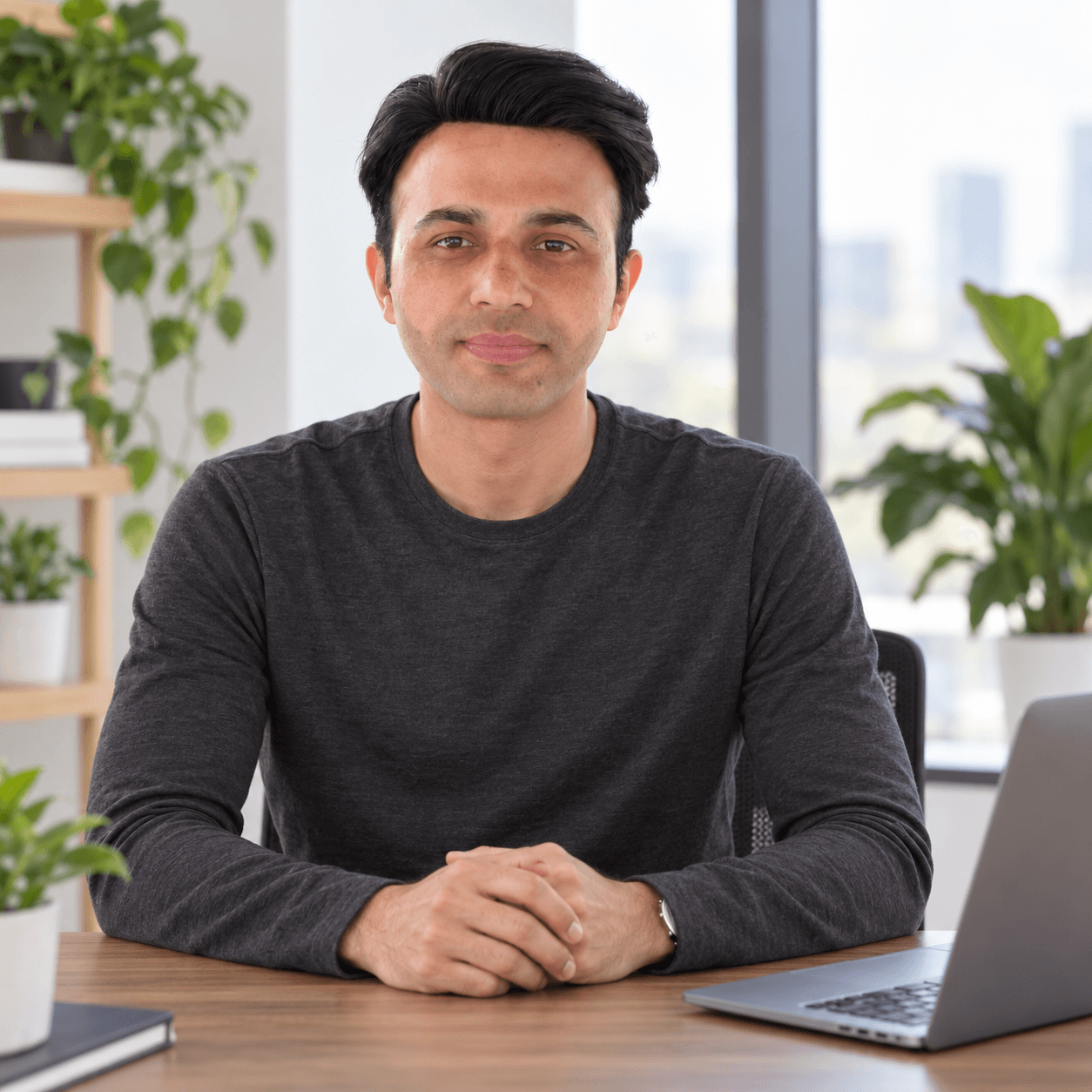 Mubashir Hussain at his workspace